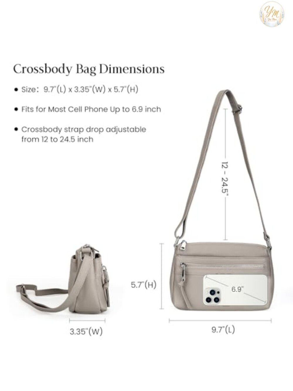 Genuine Leather Crossbody Purse RFID Wallet Triple Zip Travel Bag - Picture 4 of 6
